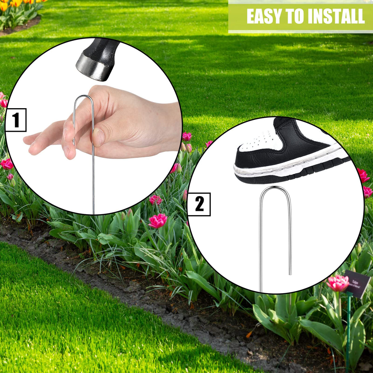 Pelopy 200 Pcs 1/2" Irrigation Drip Tubing Stakes 5 in J-Shaped Landscape Staples Garden Drip Line Stakes Soaker Hose Pins for Lawn Plant Yard Fence Ground Drips Systems, Sliver