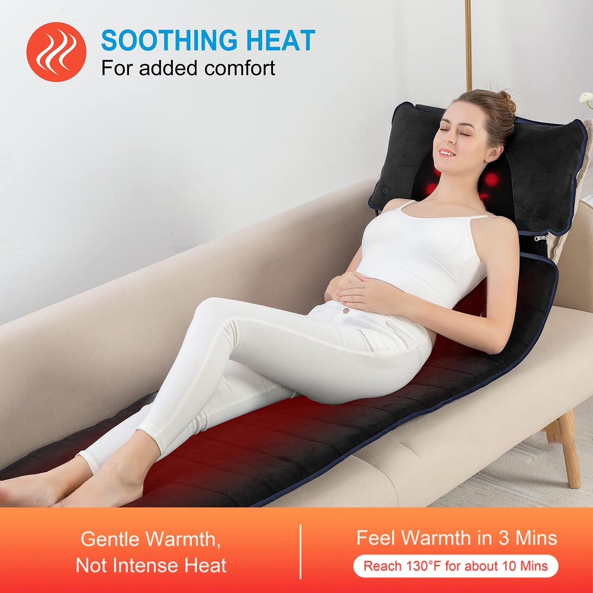 COMFIER Full Body Massage Mat,10 Vibrating Motors Massage Pad with APP Control and Movable Shiatsu Neck Massage Pillow, 4 Heating Pads for Neck,Shoulders,Back Massager, Black