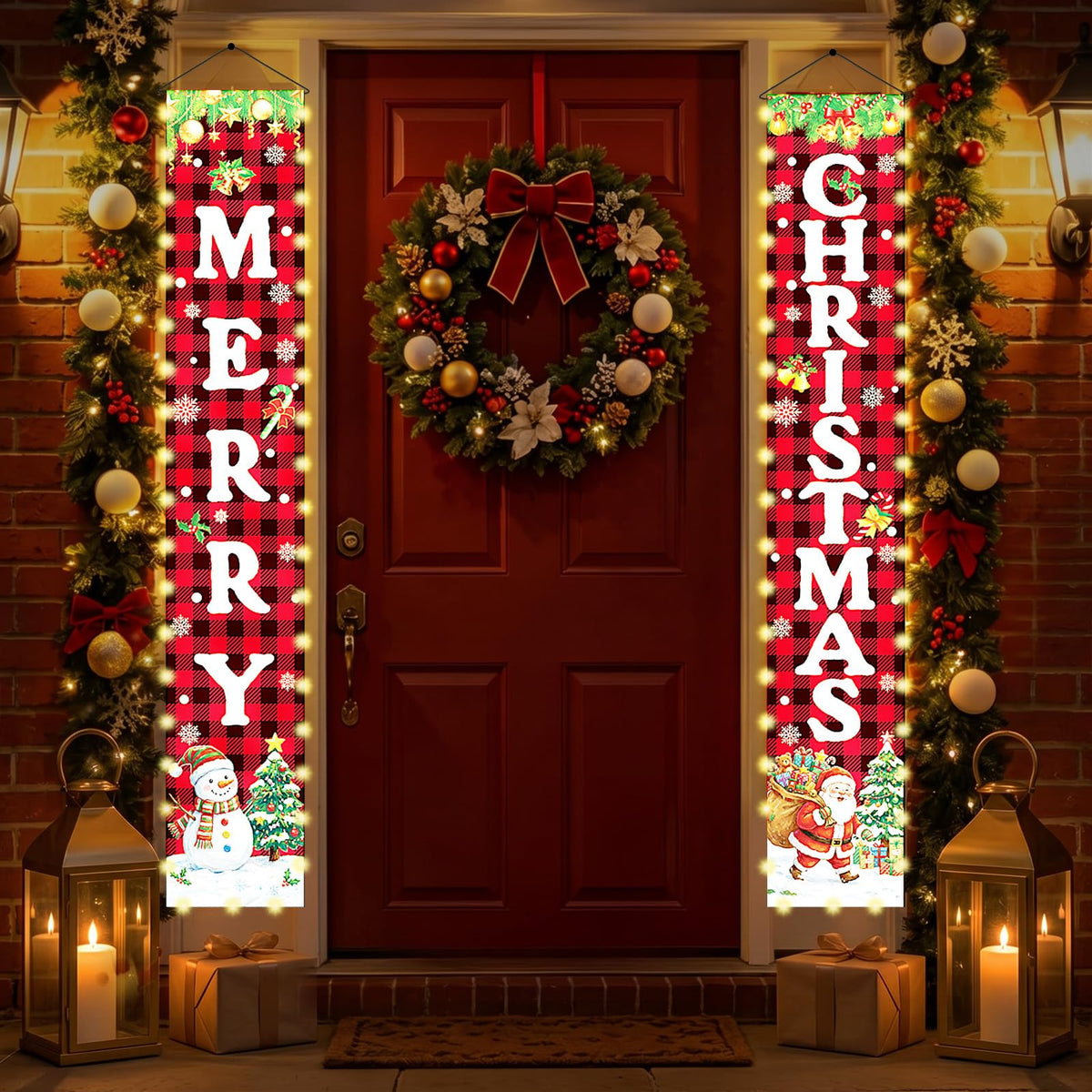 Mrsenloi Christmas Decorations Lighted Banner for Door, Snowman&Santa