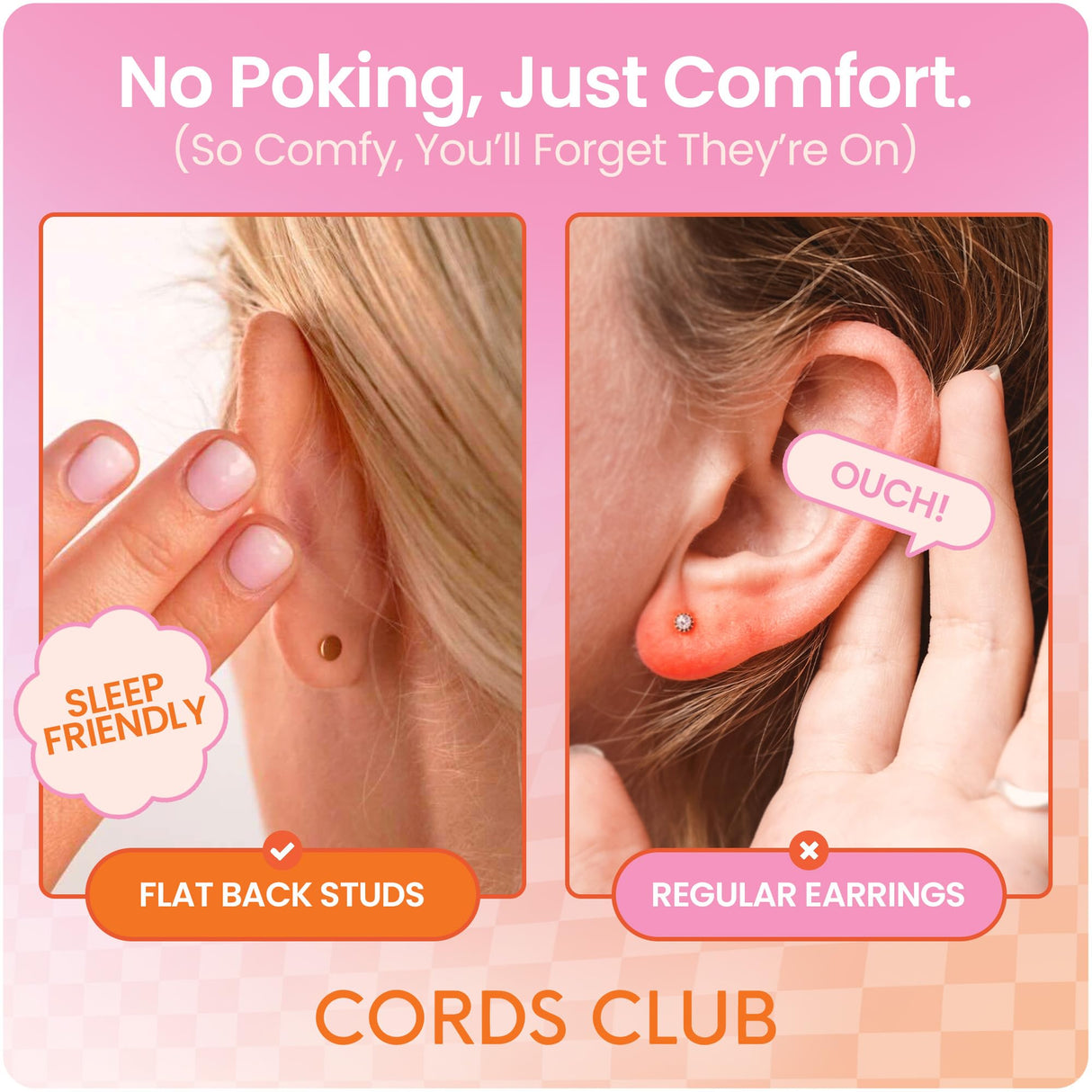 Cords Club Marquise Flat Back Stud-Hypoallergenic Titanium Women's Earring