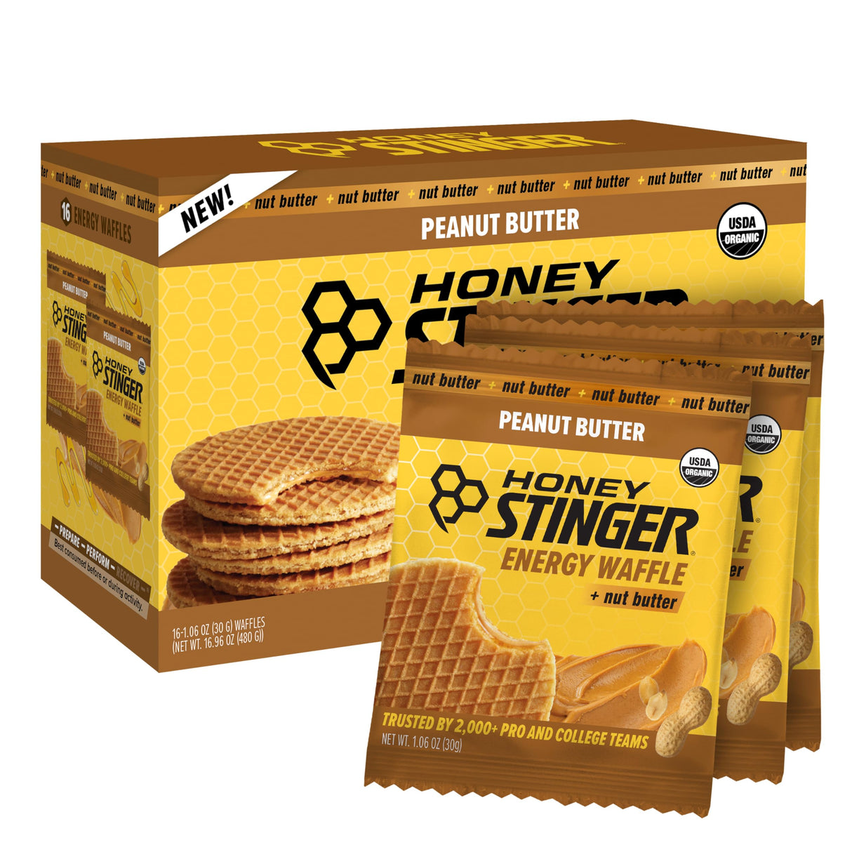 Honey Stinger Organic Peanut Butter Waffle, Energy Stroopwafel for Exercise, Endurance and Performance, Sports Nutrition for Home & Gym, Pre & During Workout, 16.96 Ounces (Pack of 16)