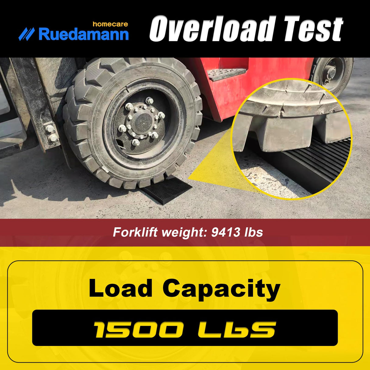 Ruedamann 1" Rise Threshold Ramp,1500 LBS Capacity, 35.4" Wide Natural Rubber Power Wheelchair Ramp, Cuttable for Doorways, Non-Slip Rubber Threshold Ramp for Doorways,Driveways, Bathroom