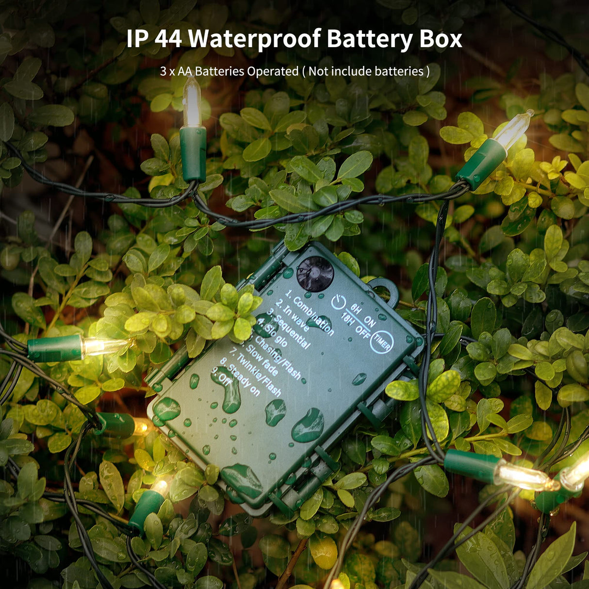 WATERGLIDE 4 Pack 50LED Outdoor Christmas Lights, 16FT Battery Operated Mini String Lights with 8 Modes & Timer, Xmas Tree Lights Waterproof for Patio Garden Party Wedding Holiday Decor, Warm White