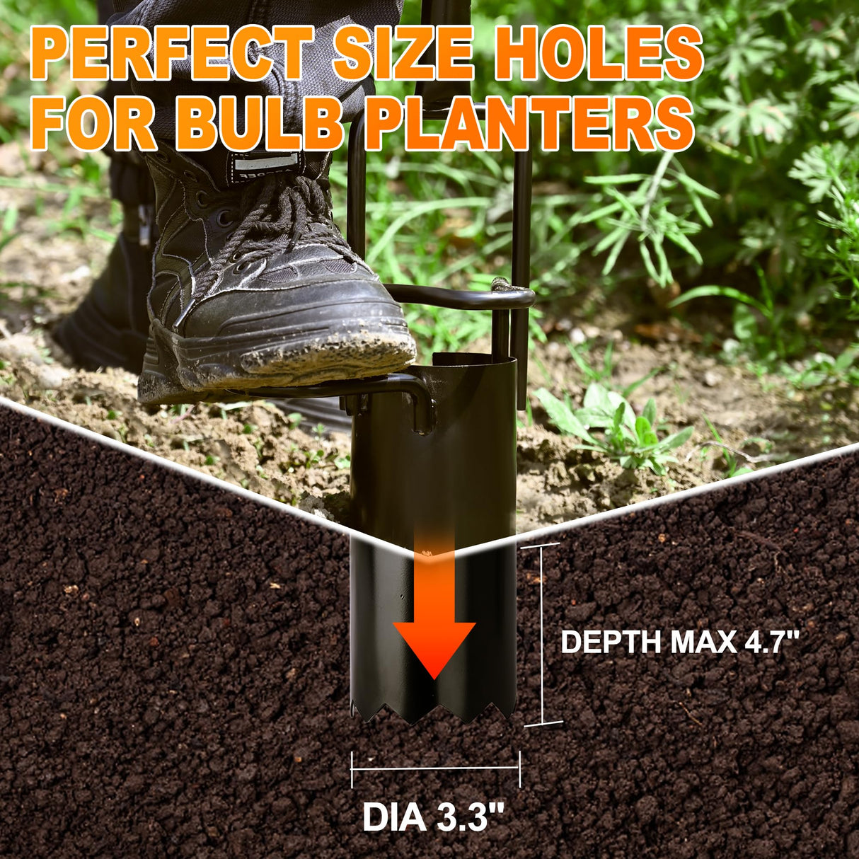 BARAYSTUS Bulb Planter Tool Long Handle, Tulip Bulb Planter Tool with Serrated Base & Double Pedal, Soft T Grip Sod Plugger, Heavy Duty Bulb Planter Tool for Digging Holes Sowing Plant Bulb