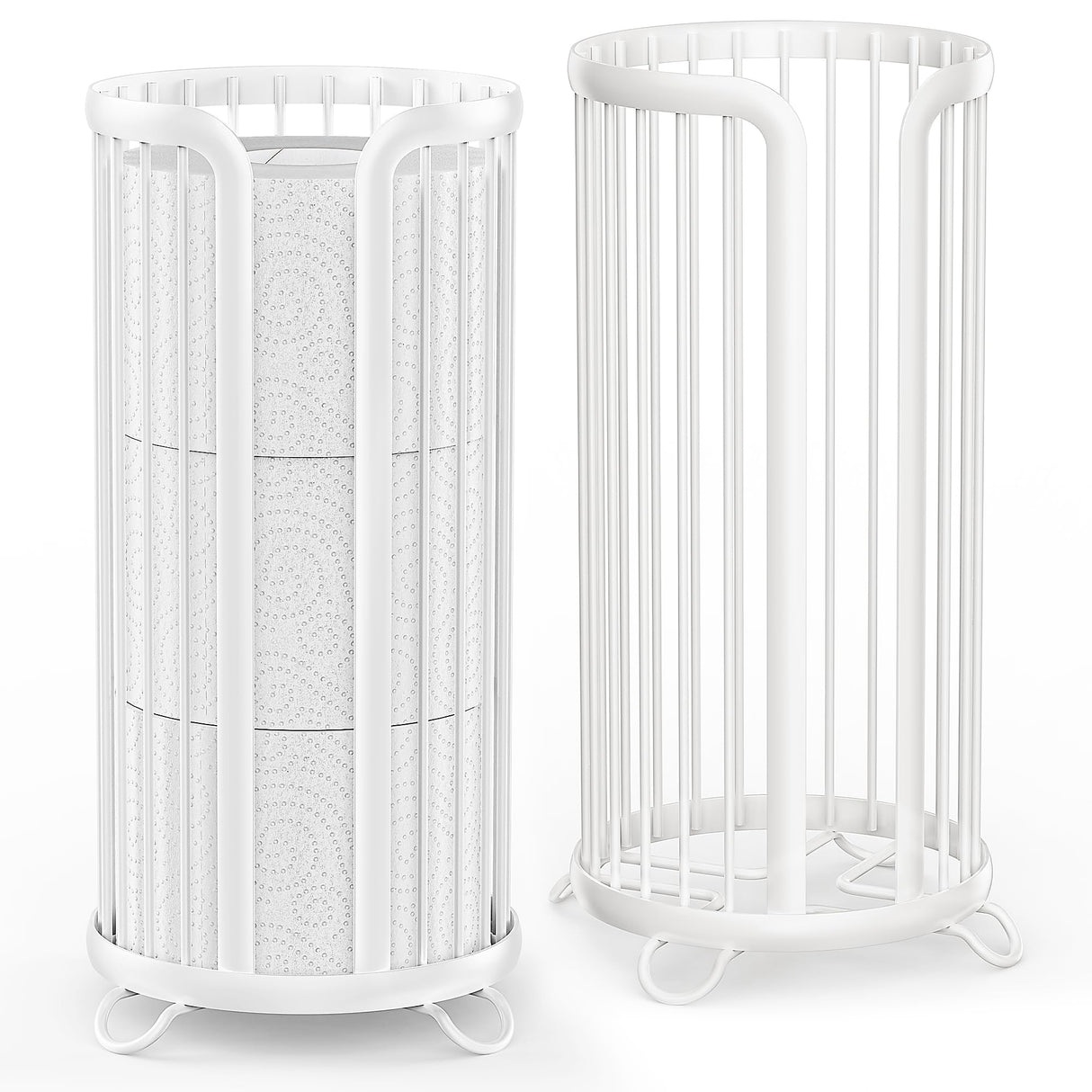 Bunoxea Toilet Paper Holder Stand, Freestanding Toilet Tissue Organizer, Minimalistic Storage Solution, Reserve Mega Rolls,Modern -2PACK White