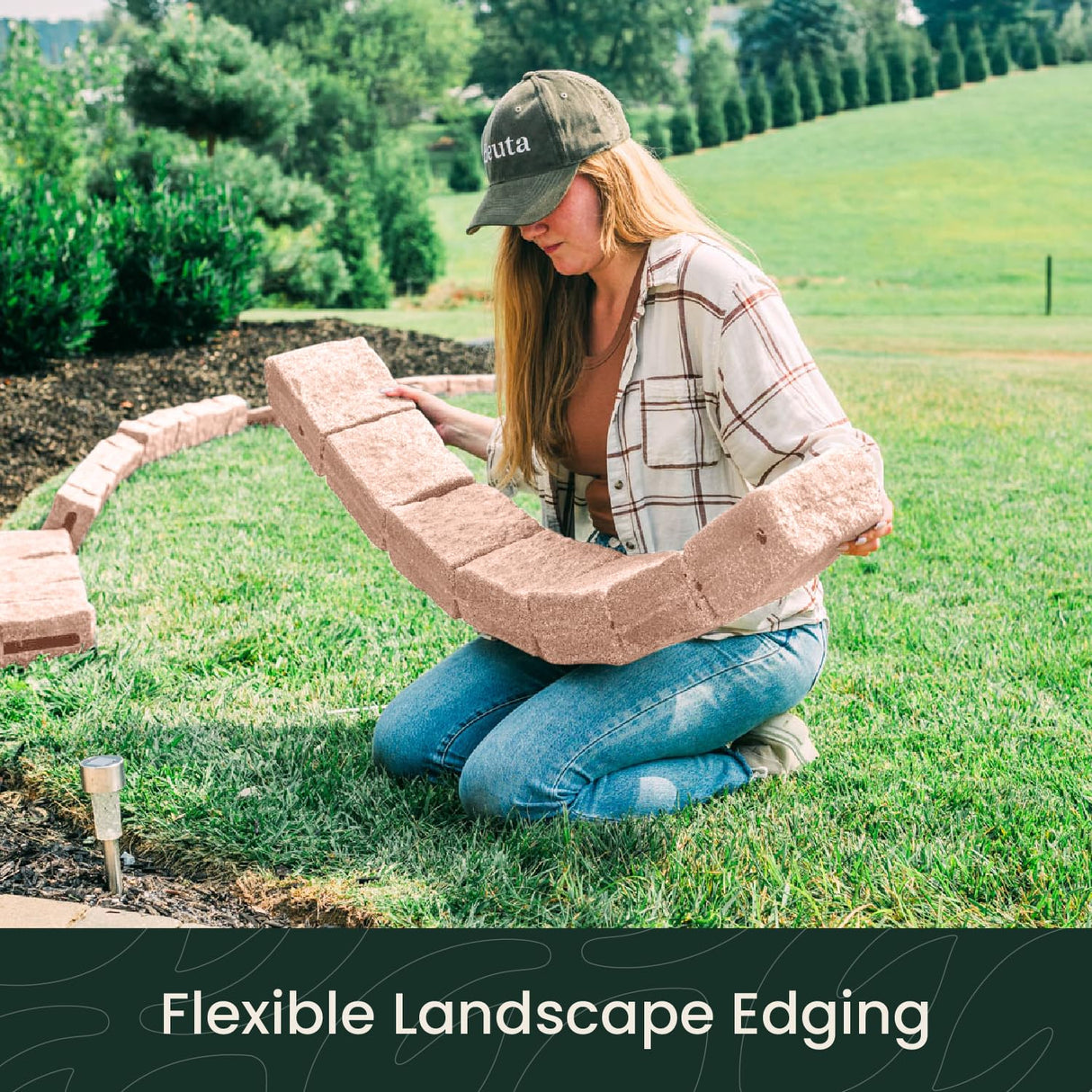 Beuta Landscape Edging | Garden Edging Border | Polyrock Blocks for Lawn Edging, Flower Beds & Yard Edging – 10 Pack | Each Section Has 6 Blocks 48" L x 4" W x 6.5" H | 20 Spikes | Sandstone
