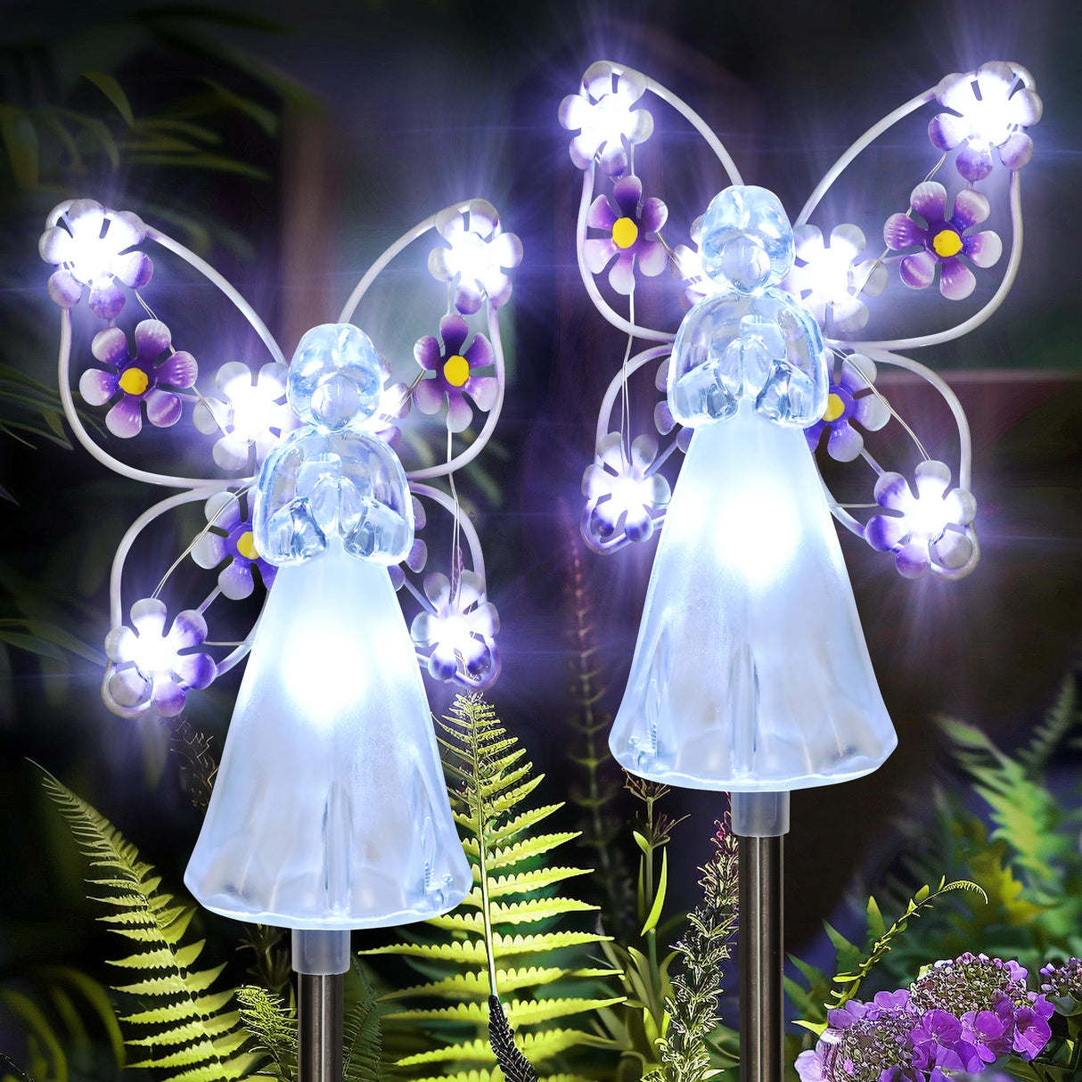 GIGALUMI Solar Angel Garden Stake Lights - 2 Pack Angel Solar Lights Outdoor Garden, Eternal Light Angel with 7 LEDs for Cemetery Grave Decorations, Memorial Gift, Christmas Yard Art, Sympathy Gifts