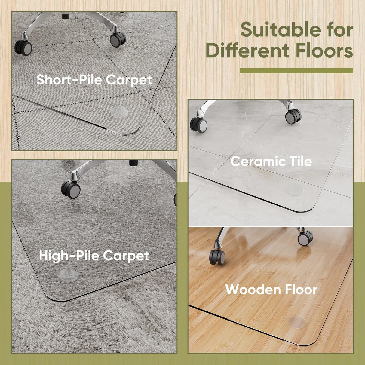 Furnbar Office Chair Mat for Carpet & Hardwood, Upgraded 29" x 42" Dual Use Tempered Glass Chair Mat for Chair and Footrest Under Desk