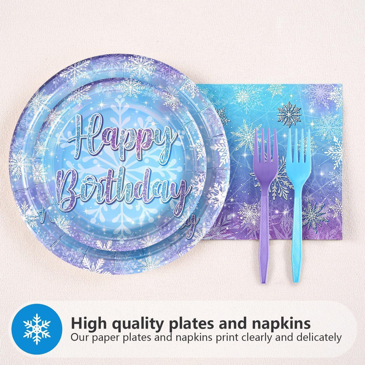 Grencian 96Pcs Frozen Party Supplies Plates Winter Onderland 3rd Birthday Plates Winter Snowflake Happy 3rd Birthday Tableware Disposable for Kids Girls Frozen Themed Party Christmas