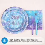 Grencian 96Pcs Frozen Party Supplies Plates Winter Onderland 3rd Birthday Plates Winter Snowflake Happy 3rd Birthday Tableware Disposable for Kids Girls Frozen Themed Party Christmas