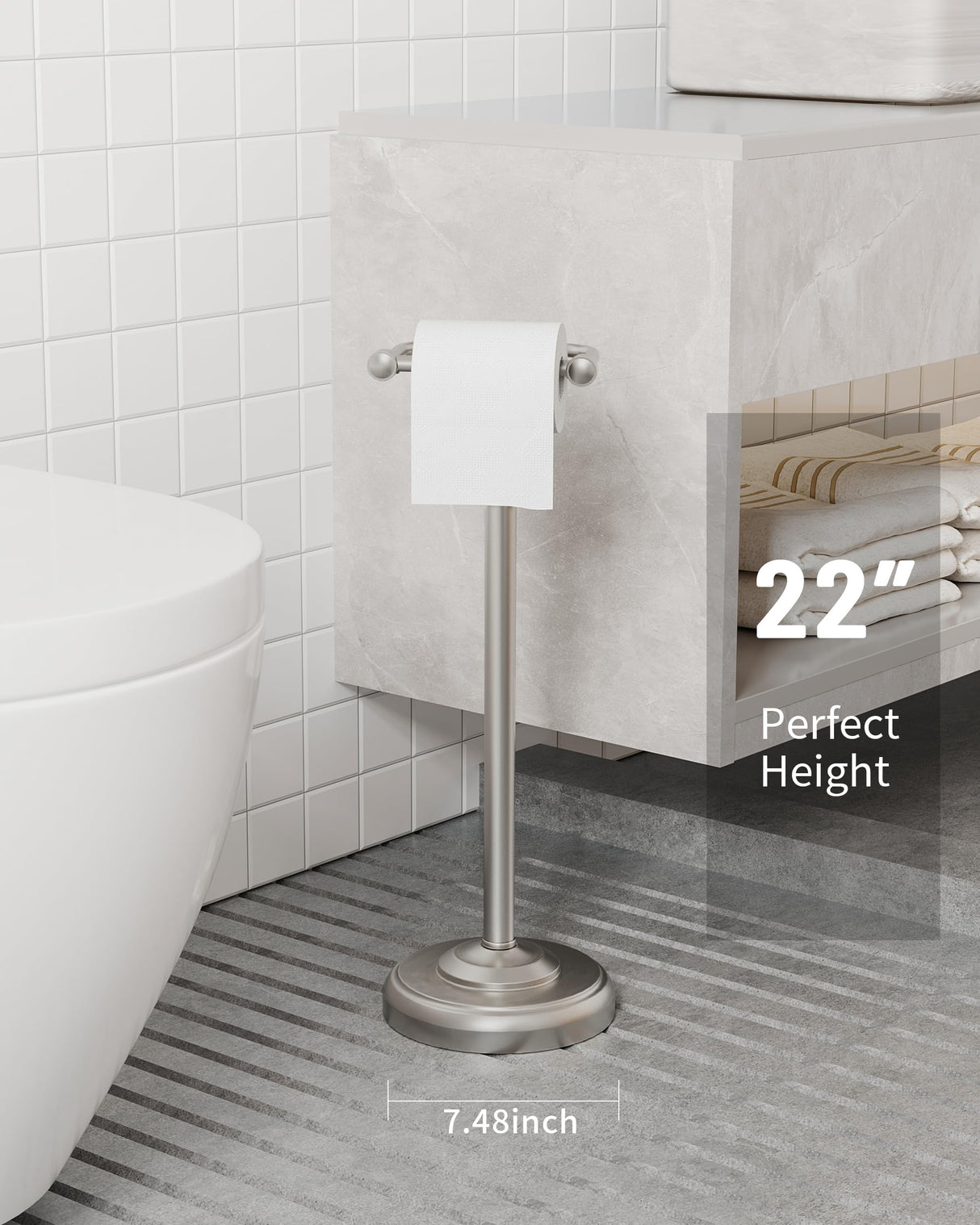 WZKALY Toilet Paper Holder Stand, Brushed Nickel Toilet Paper Holder Free Standing, Post Pivoting Design & Stable Weighted Base SUS304 Stainless Steel for Bathroom(Mega Roll)