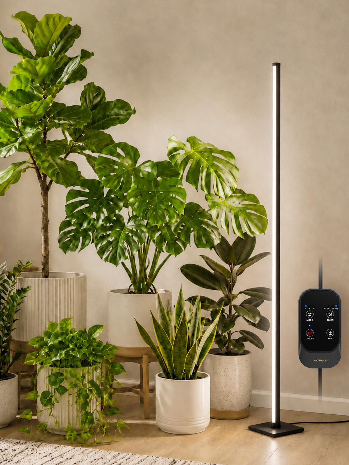 GLOWRIUM Grow Lights for Indoor Plants, 36W Vertical Plant Grow Lights with Auto-Timer, Full Spectrum LED Standing Plant Grow Light, 3 Light Modes, 6-Level Dimmable (60in)