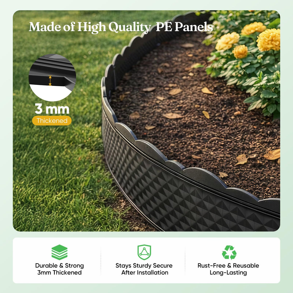 Grenebo 4.72 in x 33.2 Ft Garden Edging Border Kit, Flexible No Dig