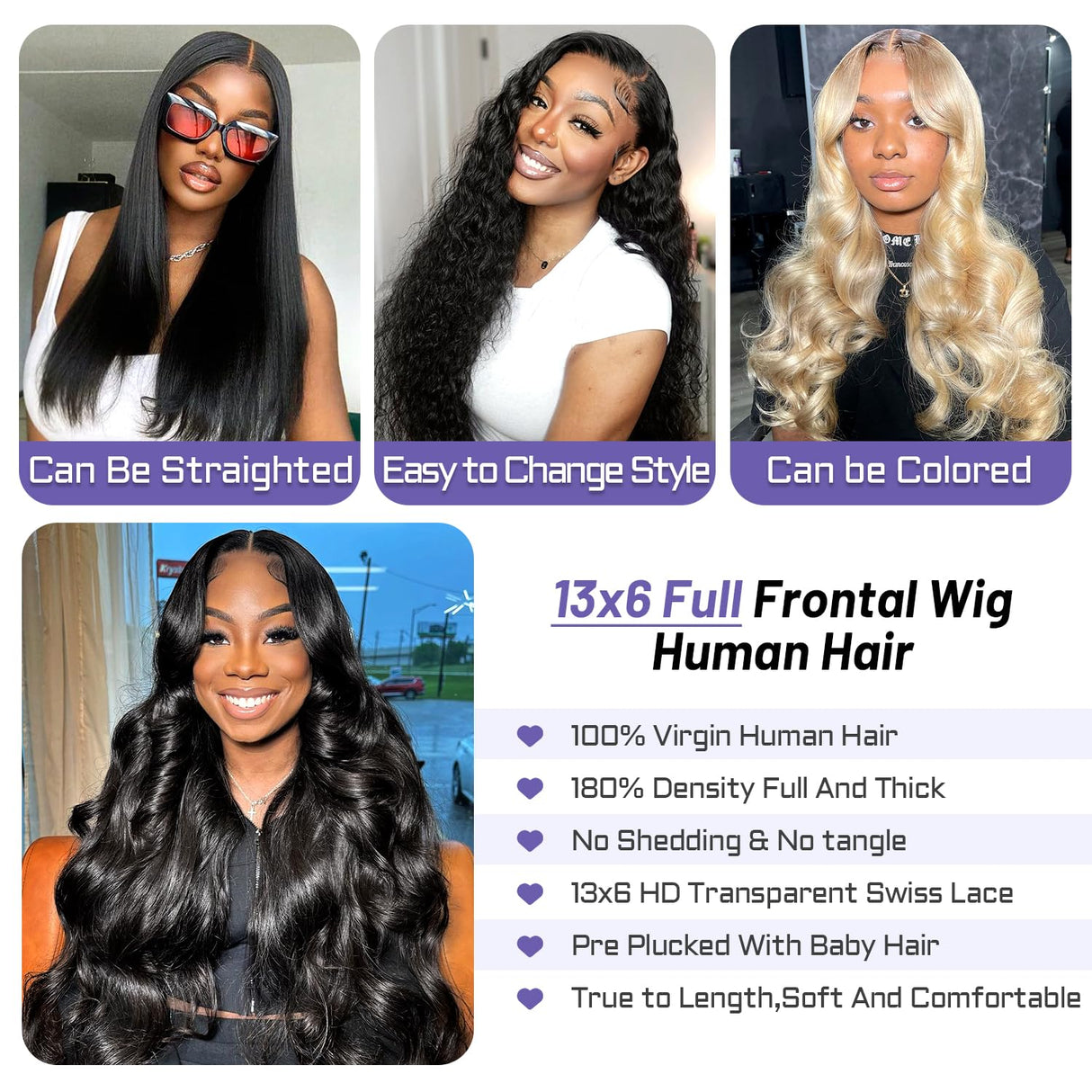 30 Inch Body Wave Lace Front Wigs Human Hair 13x6 HD Lace Front Wigs Human Hair Pre Plucked with Baby Hair 180 Density Body Wave Full Frontal Lace Wigs Human Hair 13x6 for Black Women Natural Color