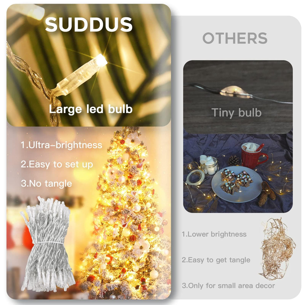 suddus 200 Led Connectable Christmas Lights Outdoor Waterproof, 66ft Fairy Lights Plug in with Remote, Warm White Christmas Tree Light Indoor for Xmas Holiday, Party, Porch, Patio, Garden Decor