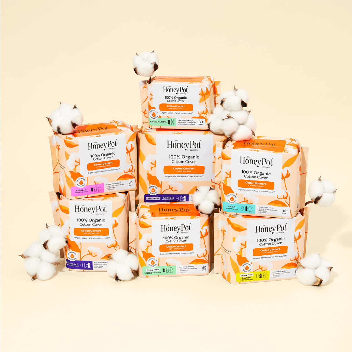 The Honey Pot Company - 80ct - Non-Herbal Heavy Panty Liners for Women w/Wings - Organic Cotton Cover & Ultra-Absorbent Core - Sanitary Pads - Feminine Care - FSA & HSA Eligible