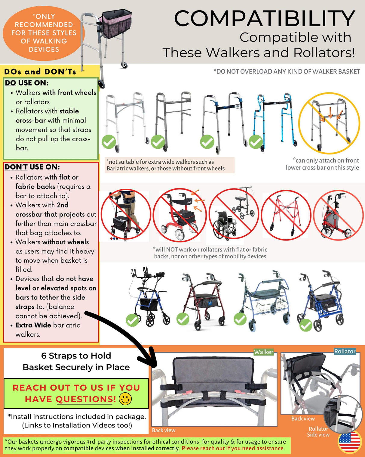 Walker Basket for Folding Walker with Flip-Down Walker Tray | Handy Cane/Reacher Strap & Cup Holder | Walker Bags for Folding Walker with Wheels, Organizer for Walker Accessories for Walker CaddyPlum
