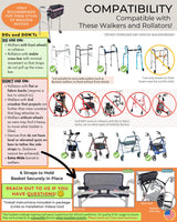 Walker Basket for Folding Walker with Flip-Down Walker Tray | Handy Cane/Reacher Strap & Cup Holder | Walker Bags for Folding Walker with Wheels, Organizer for Walker Accessories for Walker CaddyPlum