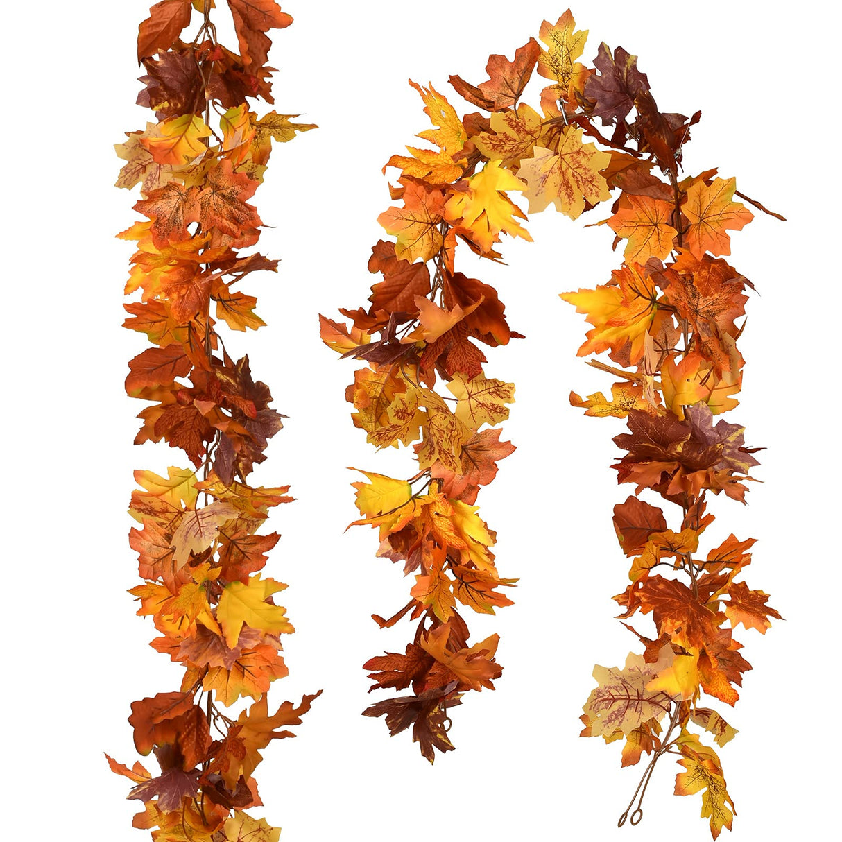 DearHouse 2 Pack Fall Maple Leaf Garland - 5.9Ft/Piece Hanging Vine Artificial Autumn Foliage for Thanksgiving, Home, Wedding, Fireplace, Party, Christmas Decor (Light Orange)