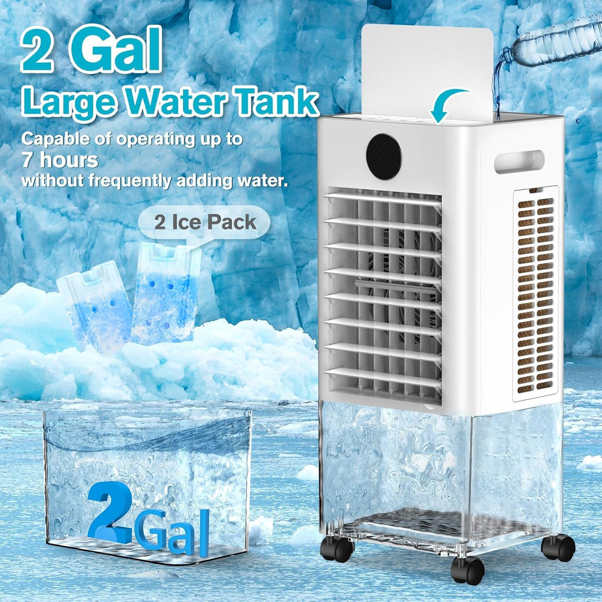 Windowless Portable Air Conditioner, 12H Timer & 2-Gal Tank, 3-IN-1 Portable AC Unit with Remote, 75°Oscillation, 3 Modes & 3 Speeds, Ultra-Quiet 24" Ventless Swamp Cooler for Room Home Office