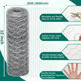 GlikCeil 12 in x 300 ft Chicken Wire Mesh Fencing for Floral Garden, 23 Gauge Silver Galvanized Steel Wire, 1 Inch Hexagonal Hardware Cloth Netting for Farm Crafts Poultry Coop Barrier Rabbit Cage