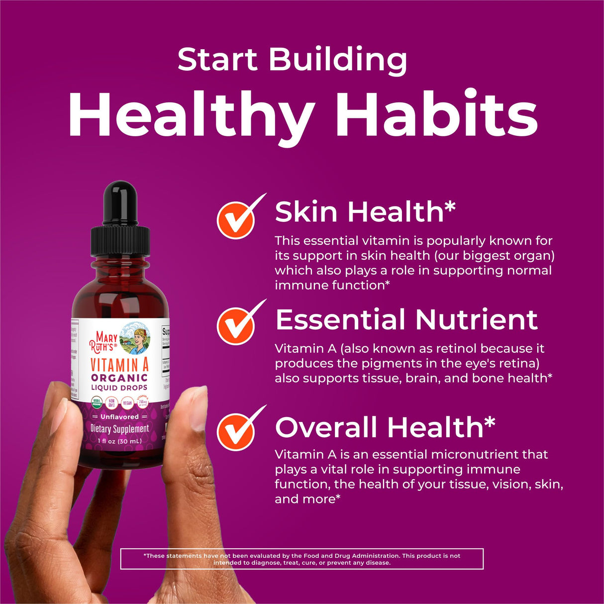 MaryRuth Organics USDA Organic Vitamin A Liquid Drops | 3 Month Supply | Immune Support, Eye Health, Skin Health for Ages 14+ | 750mcg per Serving | Sugar Free | Vegan | Non-GMO | Gluten Free | 1oz