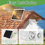 Solar Exhaust Fan, 25W Solar Panel + 8" Ventilation Vent Fan, with Power Adapter, Anti-backflow Valve, High Speed Solar Powered Exhaust Fan for Shed, Chicken Coop, Greenhouse, Dog House (White)