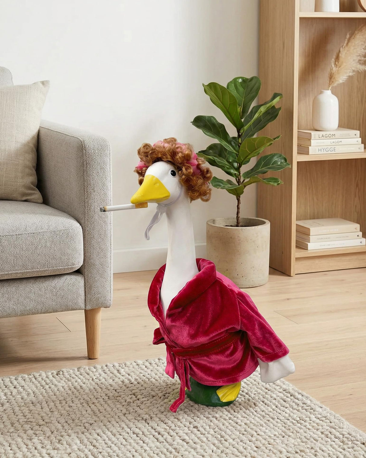 GigaCircle Lady Porch Goose Outfits with Wig, Rollers & Adhesive Dots- 23" Funny Bathrobe Lawn Geese Clothes, Hilarious Robe Porch Goose Outfits for Garden Decor, Gag Gift for Mom Grandma