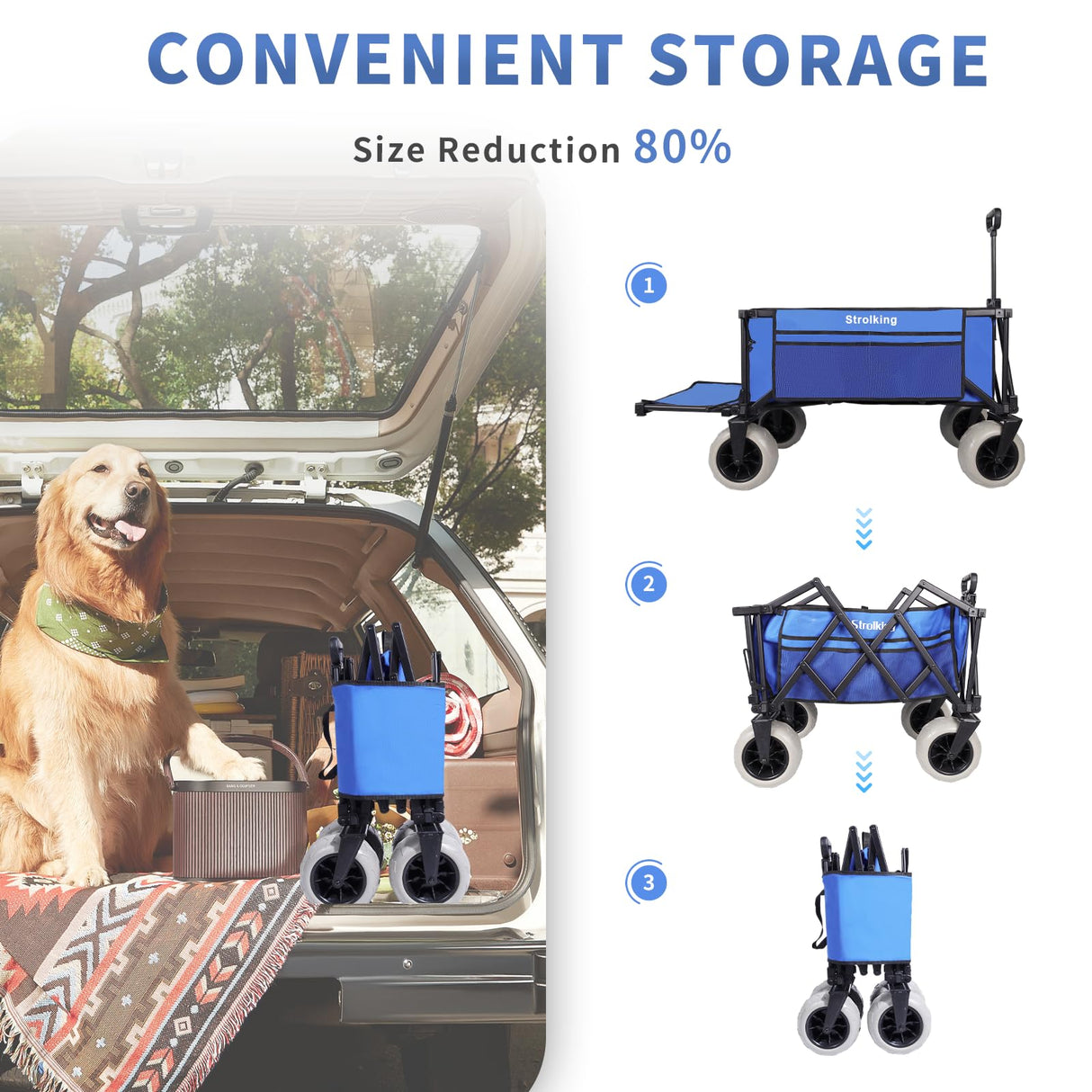 51" L Beach Wagon with 9" Sand Wheels,260L Collapsible Beach Cart with Rear Tailgate,Heavy Duty Wagon for Sand, Camping, Fishing and Sport,Blue