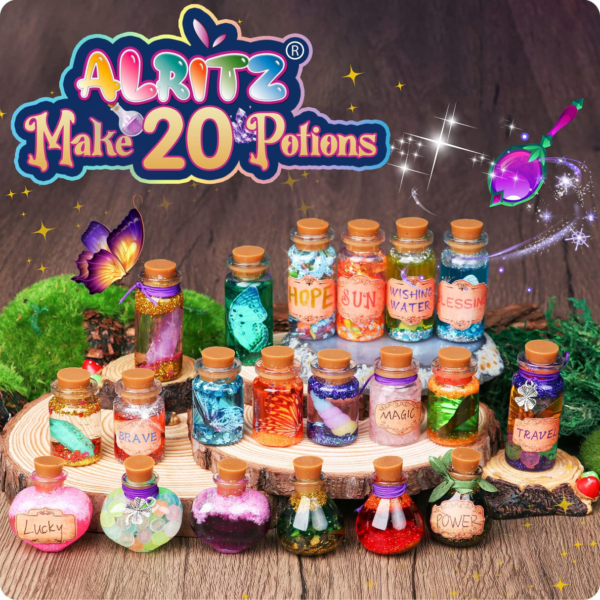 Alritz Fairy Potions Kit, Magic Mix Kit 20 Bottles, Christmas Gifts Decorations Ornaments Garden Crafts Birthday Gifts Toys for Girls and Boys 6 7 8 9 10 11 12+Years Old Families Party Indoor Outdoor