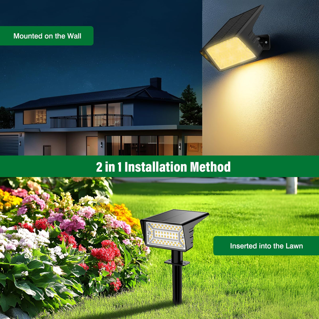 LAMKEEP Solar Spot Lights Outdoor with 60 LED & Auto On/Off, 2 Pack Solar Lights Outdoor Waterproof IP68 with 3 Lighting Modes, 2-in-1 Solars Landscape Light for Outside, Garden, Yard(Warm White)