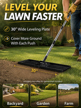 30x10 inch Lawn Leveling Rake, Yumatum 72" Heavy Duty Lawn Leveler Tool, Stainless Steel Handle Lawn Leveler for Yard Golf Pasture Garden, Professional Lawn Care Landscape Rake