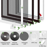 HOFUDON Window Screen Adjustable Magnetic Window Screen Replacement Max 39” x 59”, DIY Fiberglass Mesh Window Screens for House Windows White Frame Grey Mesh