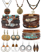 12 Pcs Boho Jewelry Set for Women Western Jewelry Long Pendant,Vintage