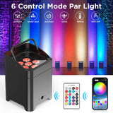 Battery Powered Uplights Rechargeable Par Can 6x18W RGBWA+UV LED Uplight 9600 mAh APP/Remote/DMX512 Control Stage Lights Uplighting Indoor for Wedding DJ Church Christmas Dance