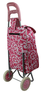 Large Shopping trolley. Modern and colourful pull push cart. Lightweight and strong. Collapsible, folding stow away design. (Pink)