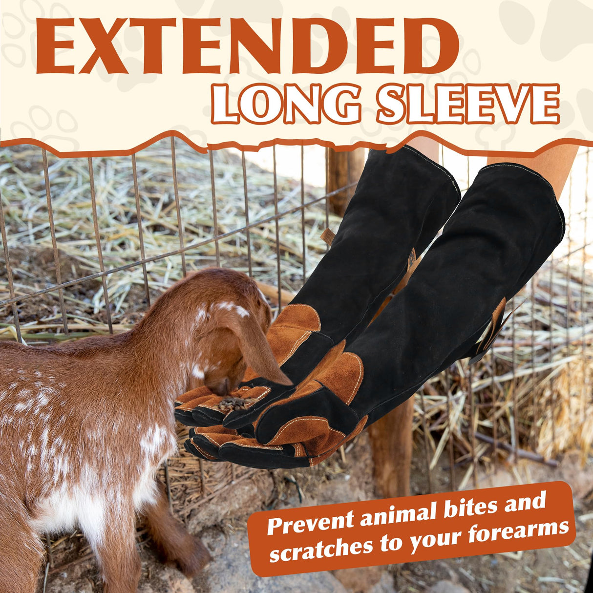 HANDLANDY Animal Handling Gloves, 24 Inches Bite-Proof, Scratch-Resistant, Pet Gloves for Dogs, Cats, Falconry, Gardening (Black Brown)