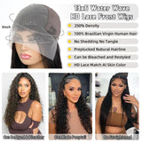 13x6 Water Wave Lace Front Wigs Human Hair Wigs 10A 30 Inch 250 Density HD Transparent Wet and Wavy Lace Front Wigs Human Hair Glueless Deep Curly Lace Frontal Wigs Human Hair Pre Plucked for Women