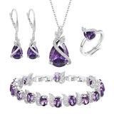 BriLove Wedding Bridal Prom Jewelry Set for Women Bride Bridesmaid Purple