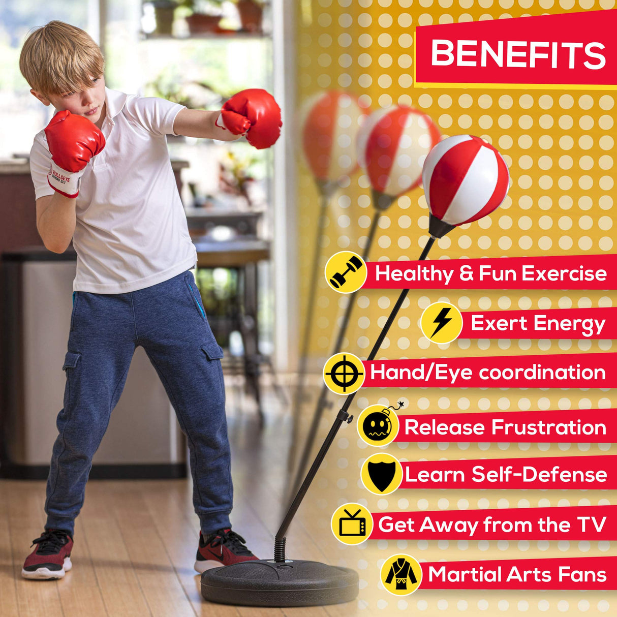 Whoobli Punching Bag for Kids and Toddler Incl Boxing Gloves| 3-10 Years Old Adjustable Kids Punching Bag with Stand| Sports Toy for Boys| Ideal Christmas Birthday Gift for Children; New 2025