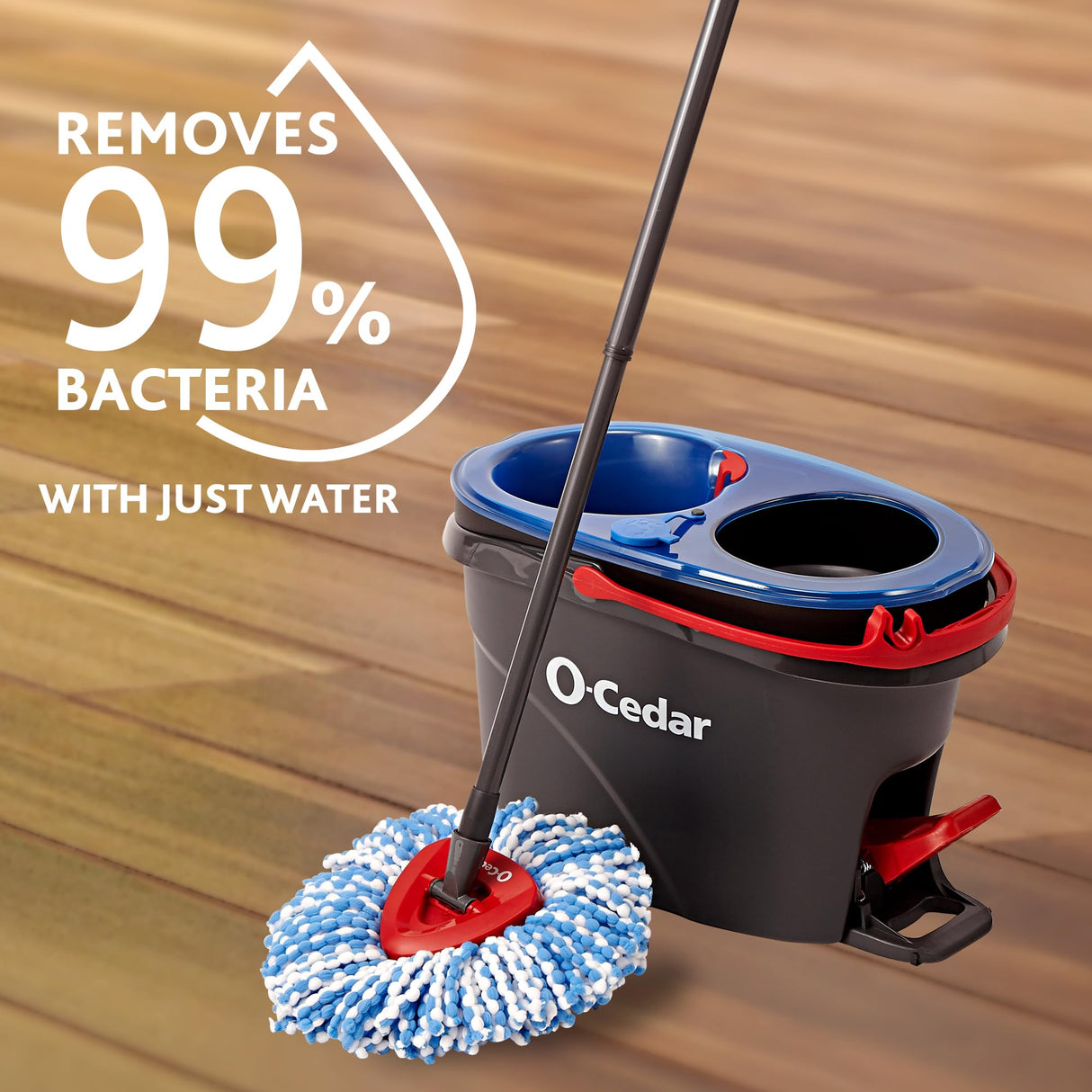 O-Cedar RinseClean Spin Mop & Bucket System + 1 Extra Mop Head | Clean with Clean Water | Removes 99% of Bacteria