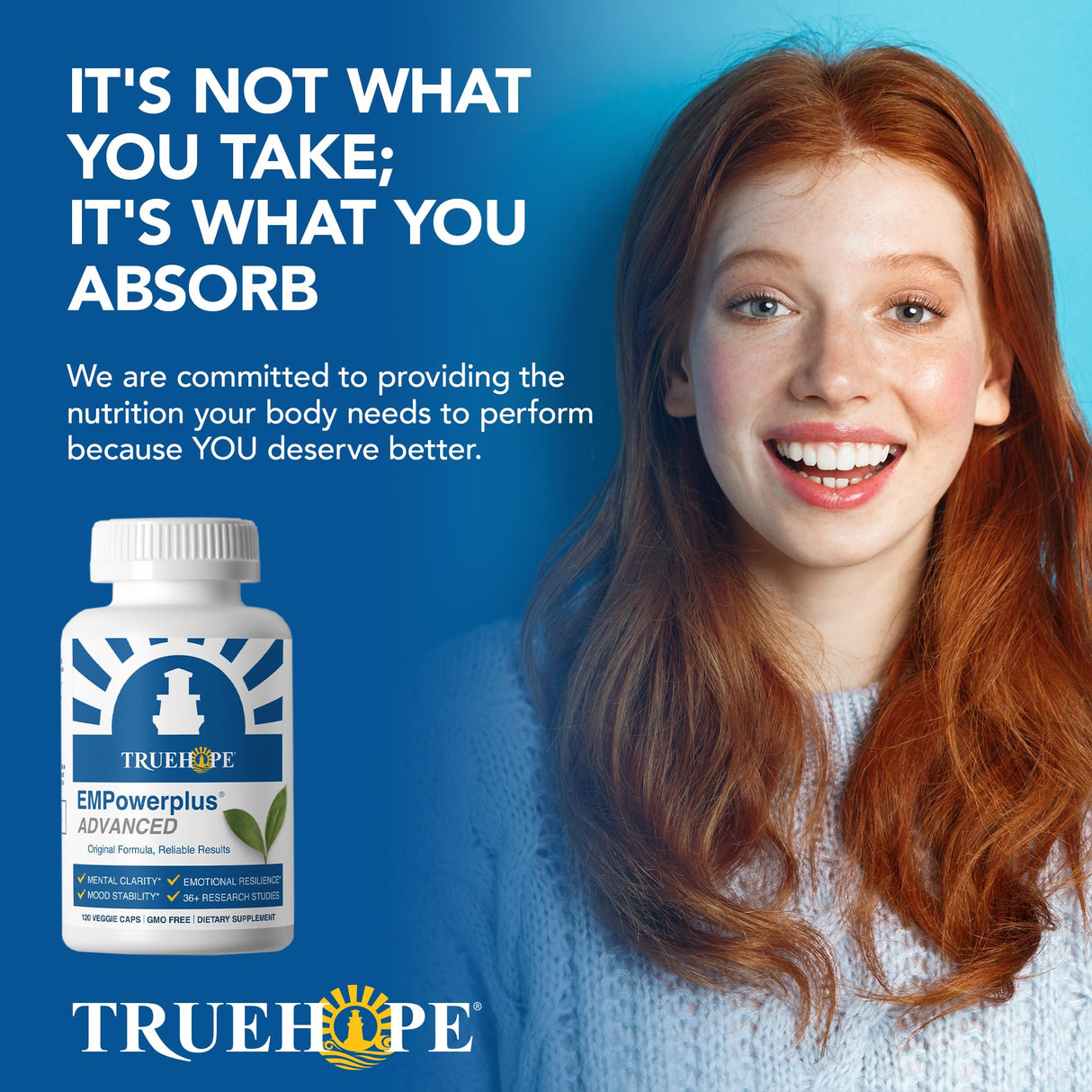 Truehope EMPowerplus Advanced Multivitamin for Women and Men - Broad-Spectrum Essential Multivitamin and Chelated Minerals to Support Cognitive Functions - Original Formulation - 120 Capsules