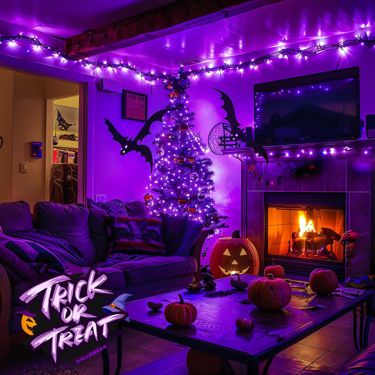 JMEXSUSS 400 LED Purple Halloween Lights Outdoor: 132ft Purple Lights Plug in with Remote - Indoor String Light for Halloween Christmas Decorations