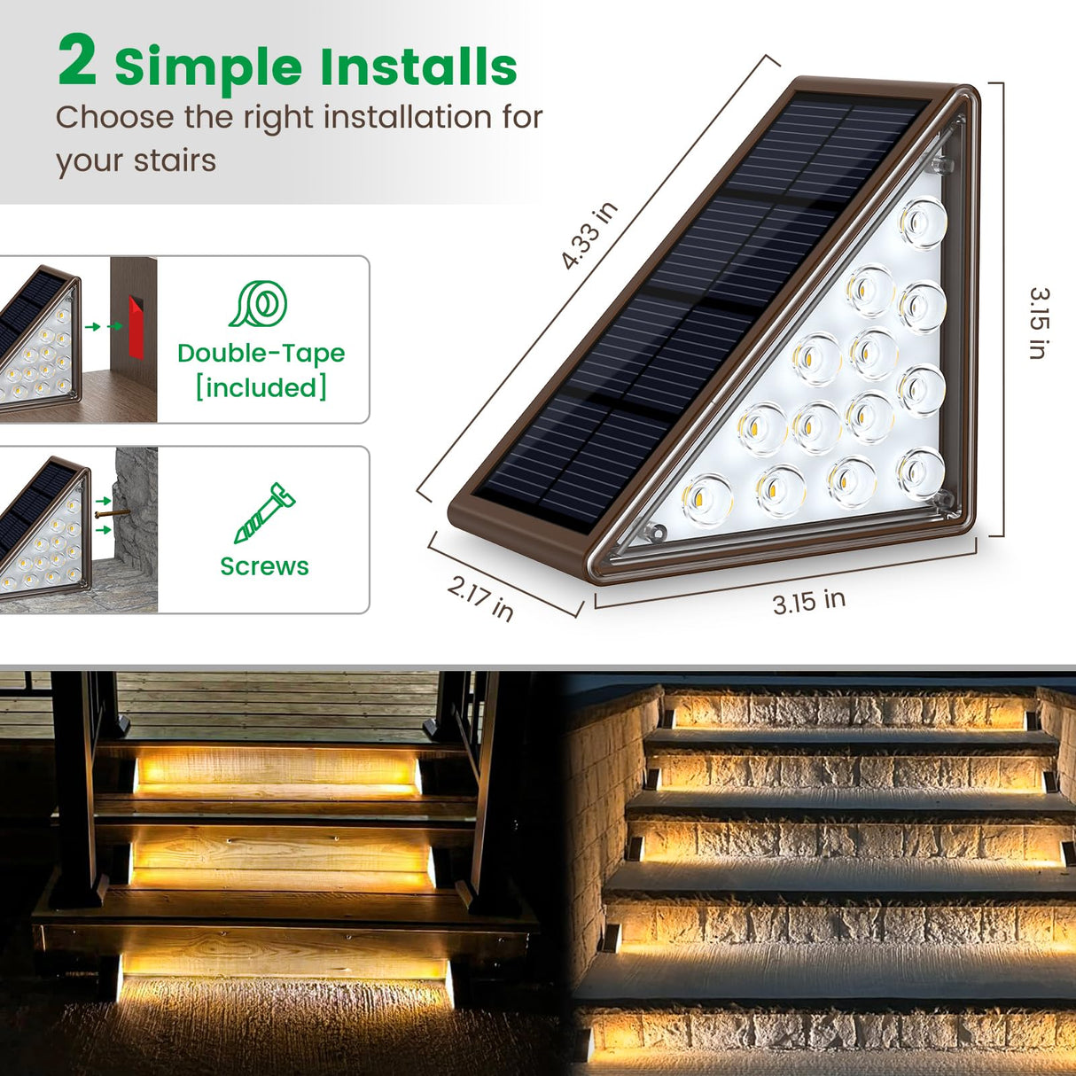 JOFIOS Solar Step Lights for Outside, 12pack Solar Stair Lights Outdoor Waterproof IP67, Deck Step Lights, Outdoor Light Decor for Staircase, Patio, Front Step, Pathway, Front Porch(Warm Brown)