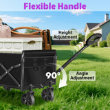 Wagons Carts Foldable,280 LBS Large Capacity Foldable Wagon Cart Collapsible Wagon with Wheels & Drink Holders,Utility Folding Cart for Camping Garden Beach Picinic Grocery Outdoor Shopping(Black)