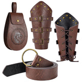 Berenlu 3 PCS Renaissance Accessories, Viking Renaissance Belt Medieval Vintage Belt Pouch and Leather Bracers, Enhance Your Halloween Renaissance Cosplay with Medieval Accessories (Brown)