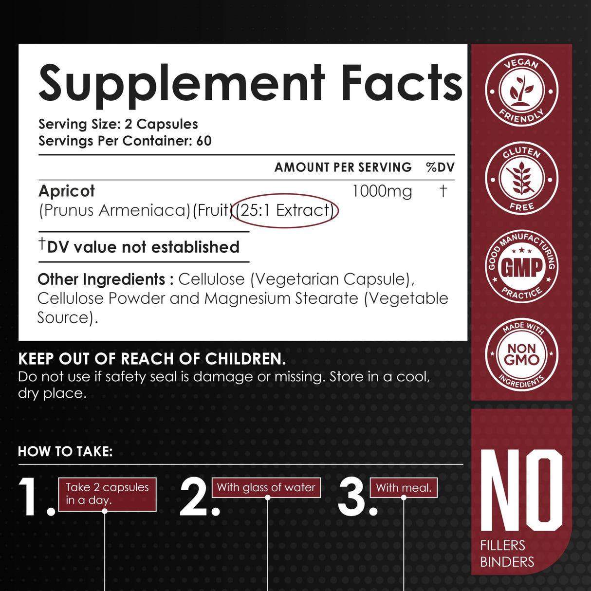 AMALTH Apricot Extract Supplement Capsules (25:1) 120 Capsules 500mg per Capsule, 1000 mg Servings (Pack of 1) (Herbal, Vegan, Non-GMO and Gluten Free)