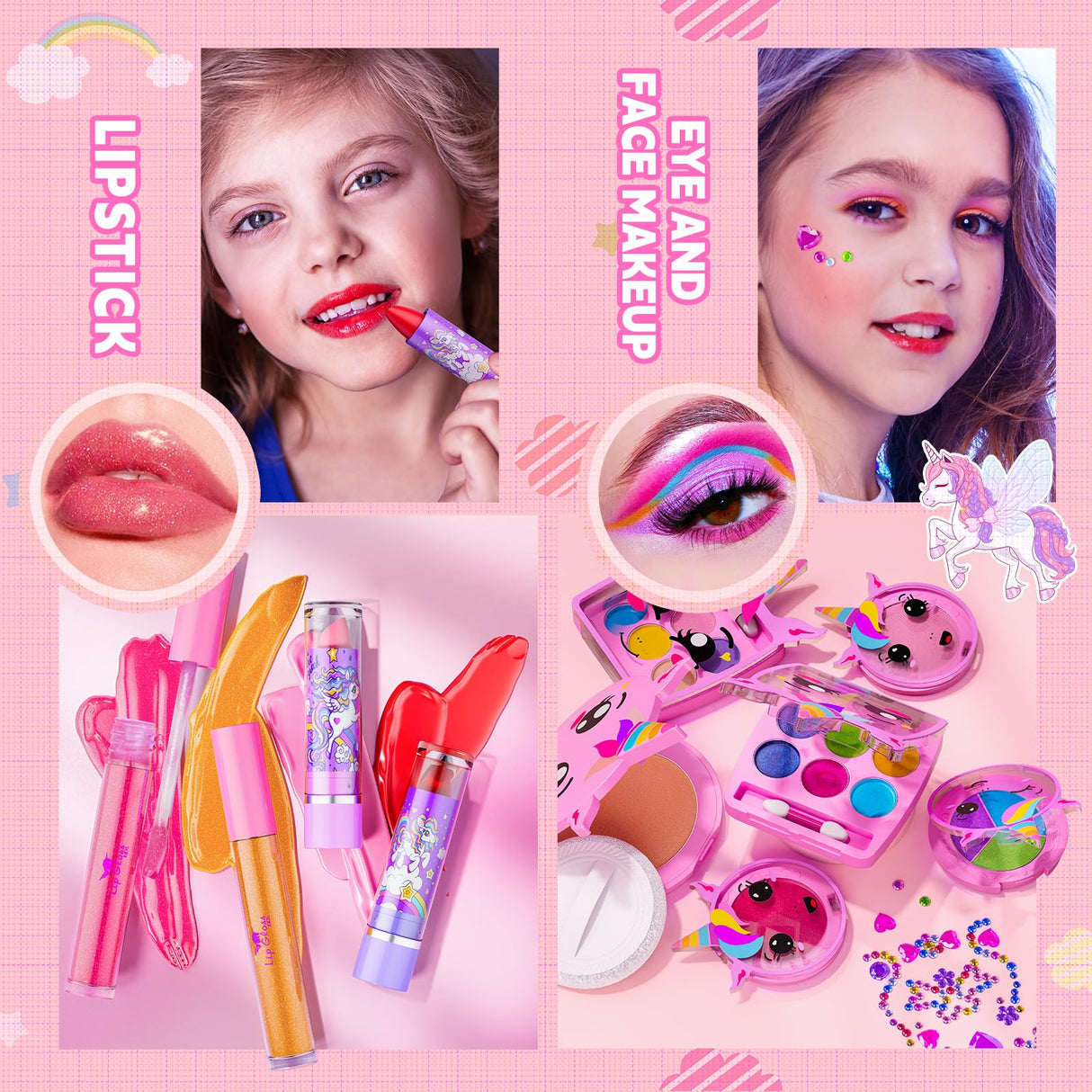 Kids Makeup Kit for Girl - Girls Makeup Kit Toys with Flying Horse Storage Case, Kids Play Makeup Set for Christmas Birthday Gift 3 4 5 6 8 10 11 12+ Years Old