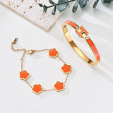 fekang Gold H Bangle & Clover Bracelet for Women -Orange bracelet Set