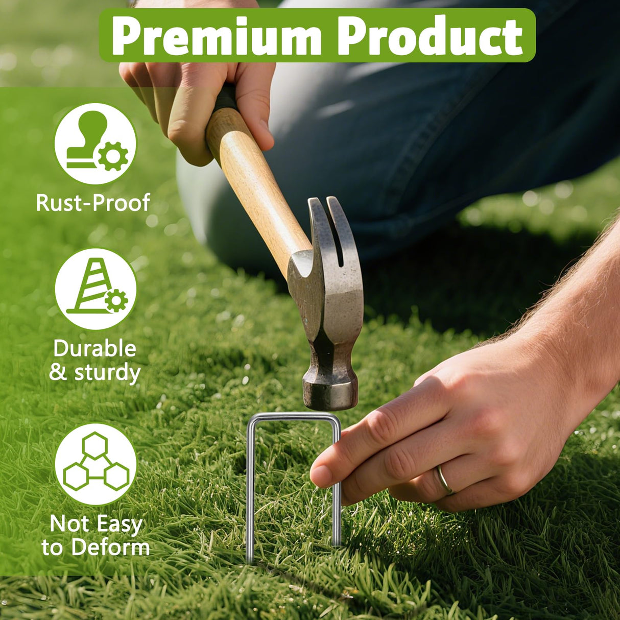 Heavy Duty 12 Inch Galvanized Landscape Staples Stakes, 50 Pack 8 Gauge